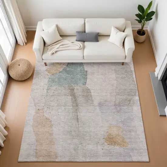 Copper Lavender And Beige Abstract Washable Area Rug With UV Protection Photo 5