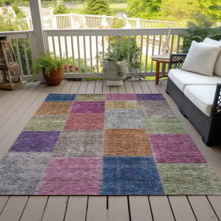 Copper Navy Blue And Gold Patchwork Washable Indoor Outdoor Area Rug Photo 7