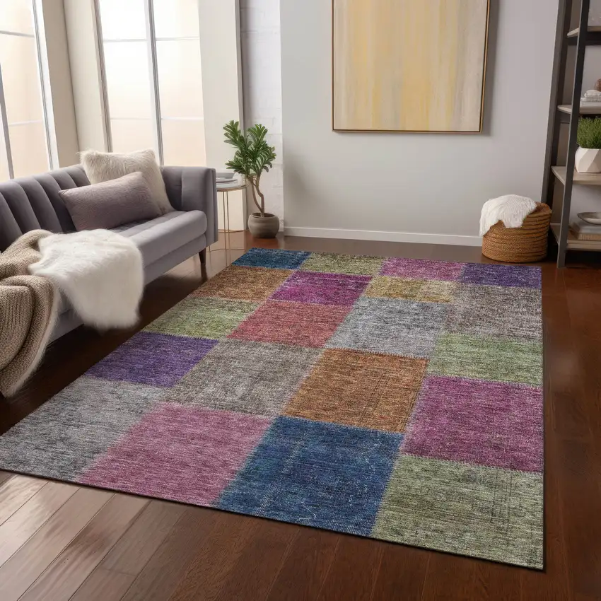 Copper Navy Blue And Gold Patchwork Washable Indoor Outdoor Area Rug Photo 8