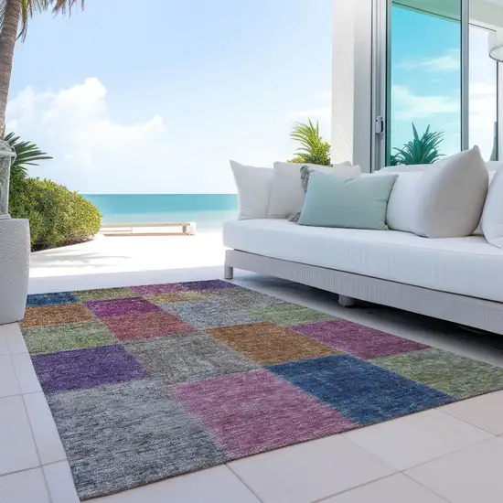 Copper Navy Blue And Gold Patchwork Washable Indoor Outdoor Area Rug Photo 9