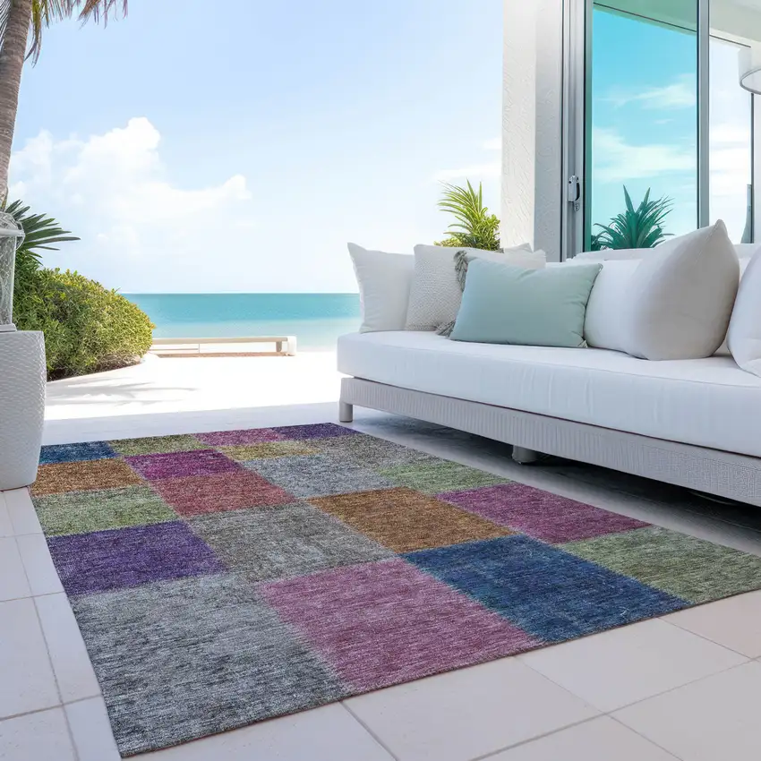 Copper Navy Blue And Gold Patchwork Washable Indoor Outdoor Area Rug Photo 9