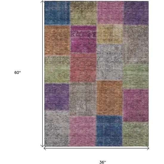 Copper Navy Blue And Gold Patchwork Washable Indoor Outdoor Area Rug Photo 3