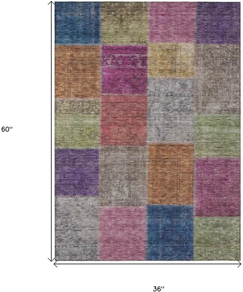 Copper Navy Blue And Gold Patchwork Washable Indoor Outdoor Area Rug Photo 3