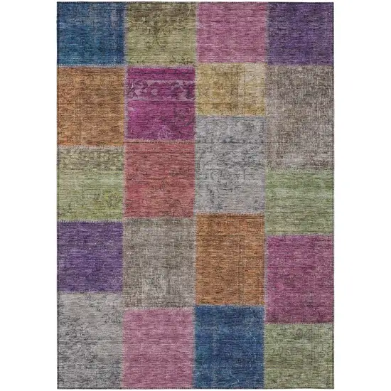 Copper Navy Blue And Gold Patchwork Washable Indoor Outdoor Area Rug Photo 2