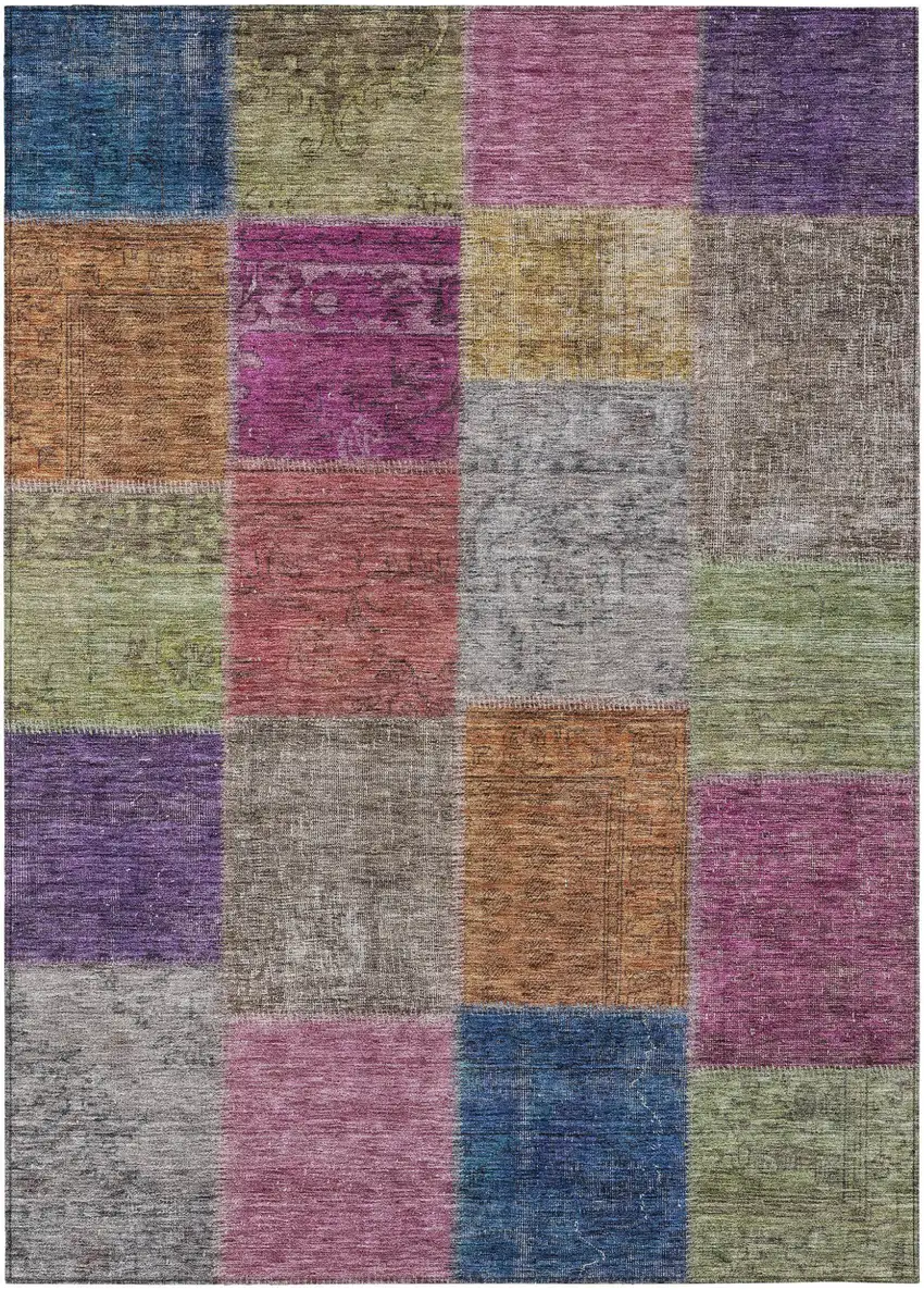 Copper Navy Blue And Gold Patchwork Washable Indoor Outdoor Area Rug Photo 2