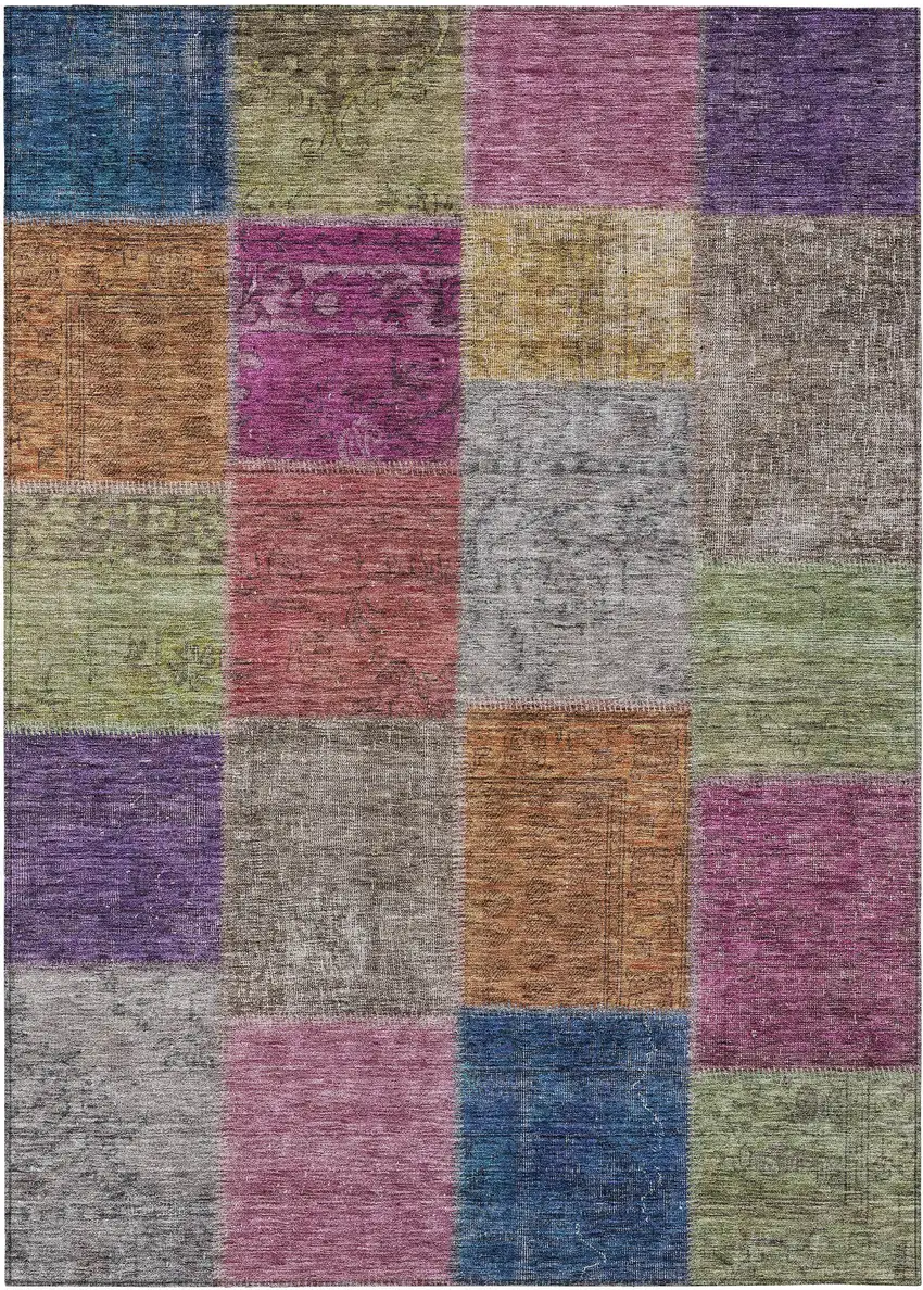 Copper Navy Blue And Gold Patchwork Washable Indoor Outdoor Area Rug Photo 2