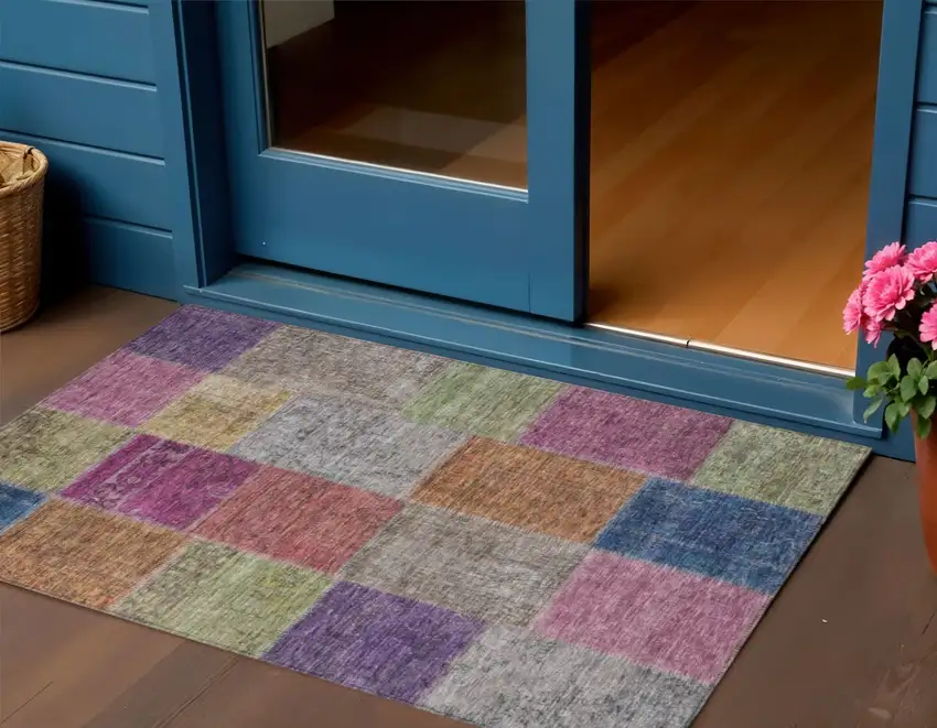 Copper Navy Blue And Gold Patchwork Washable Indoor Outdoor Area Rug Photo 1