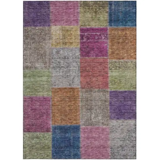 Copper Navy Blue And Gold Patchwork Washable Indoor Outdoor Area Rug Photo 6