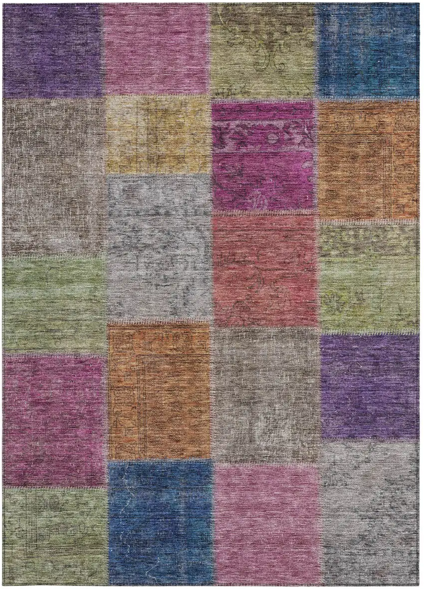 Copper Navy Blue And Gold Patchwork Washable Indoor Outdoor Area Rug Photo 6