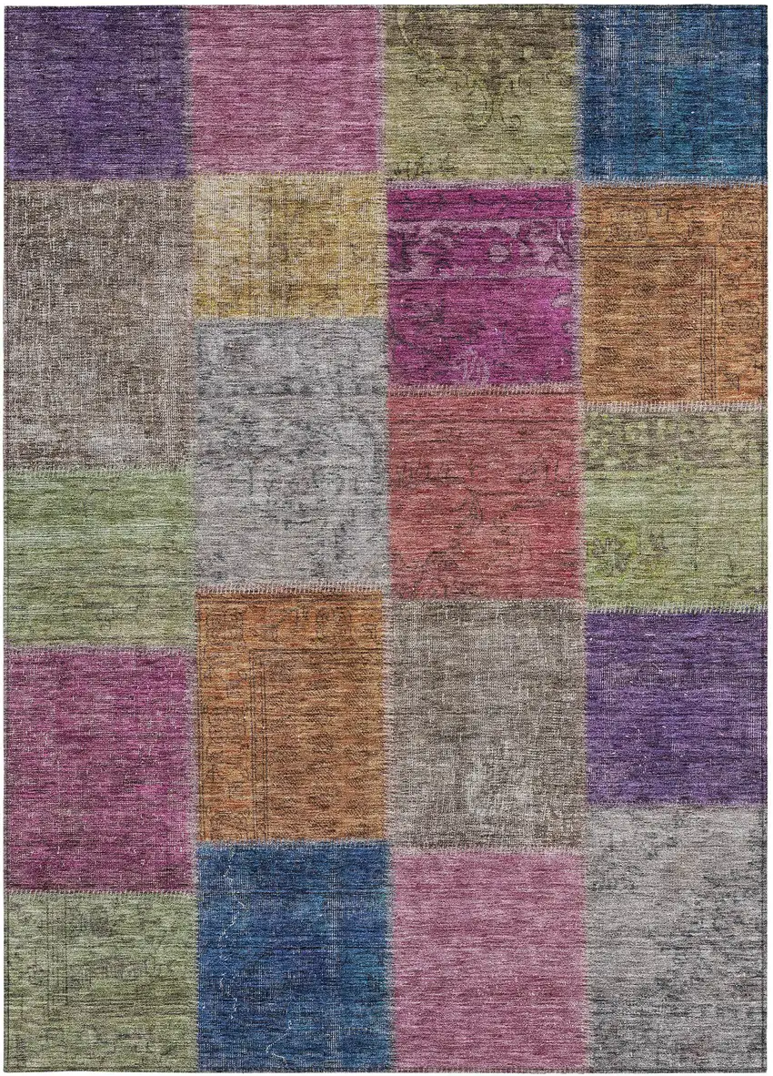 Copper Navy Blue And Gold Patchwork Washable Indoor Outdoor Area Rug Photo 6