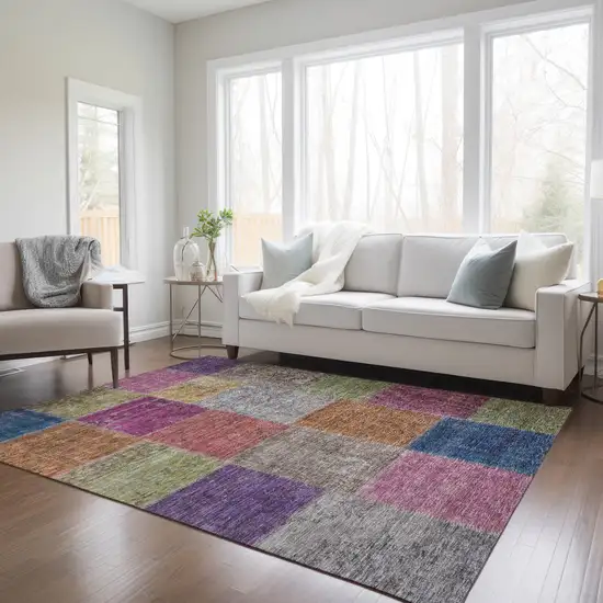 Copper Navy Blue And Gold Patchwork Washable Indoor Outdoor Area Rug Photo 9