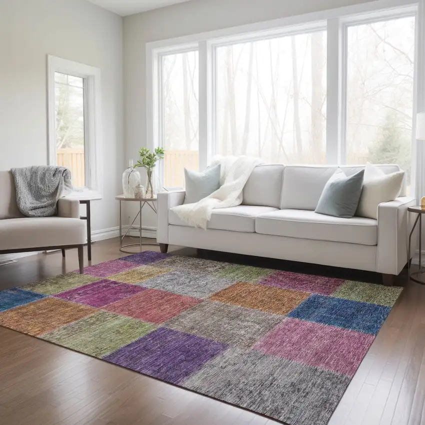 Copper Navy Blue And Gold Patchwork Washable Indoor Outdoor Area Rug Photo 9