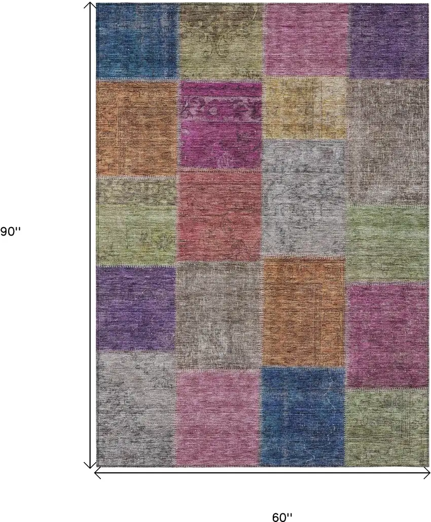 Copper Navy Blue And Gold Patchwork Washable Indoor Outdoor Area Rug Photo 3