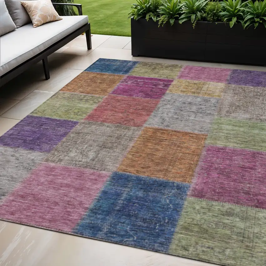 Copper Navy Blue And Gold Patchwork Washable Indoor Outdoor Area Rug Photo 1