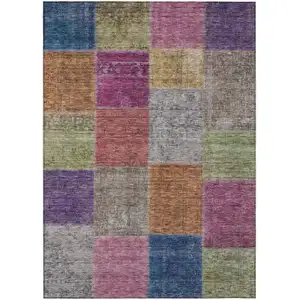 Photo of Copper Navy Blue And Gold Patchwork Washable Indoor Outdoor Area Rug