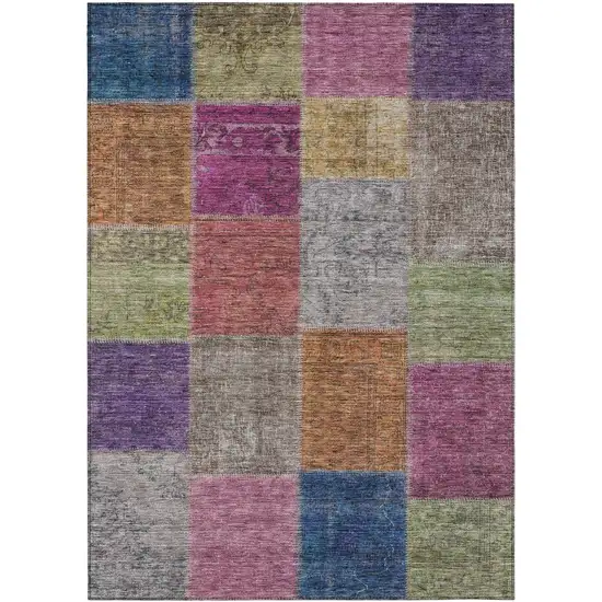 Copper Navy Blue And Gold Patchwork Washable Indoor Outdoor Area Rug Photo 2