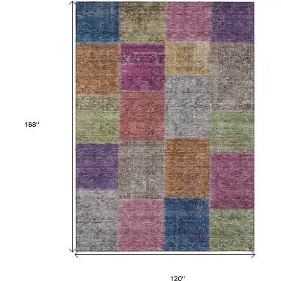 Copper Navy Blue And Gold Patchwork Washable Indoor Outdoor Area Rug Photo 3