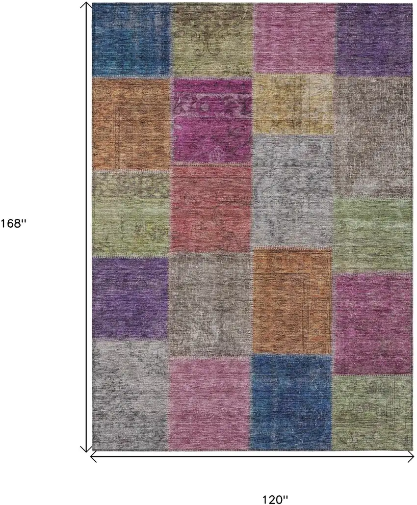 Copper Navy Blue And Gold Patchwork Washable Indoor Outdoor Area Rug Photo 3