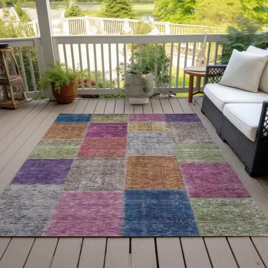 Copper Navy Blue And Gold Patchwork Washable Indoor Outdoor Area Rug Photo 8