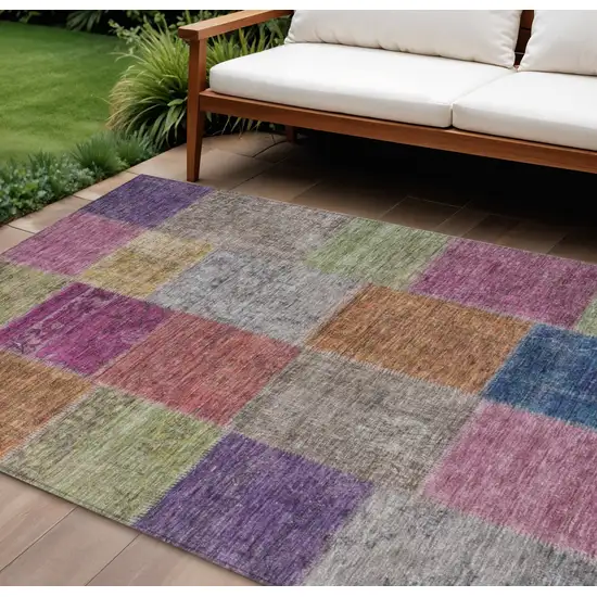 Copper Navy Blue And Gold Patchwork Washable Indoor Outdoor Area Rug Photo 1