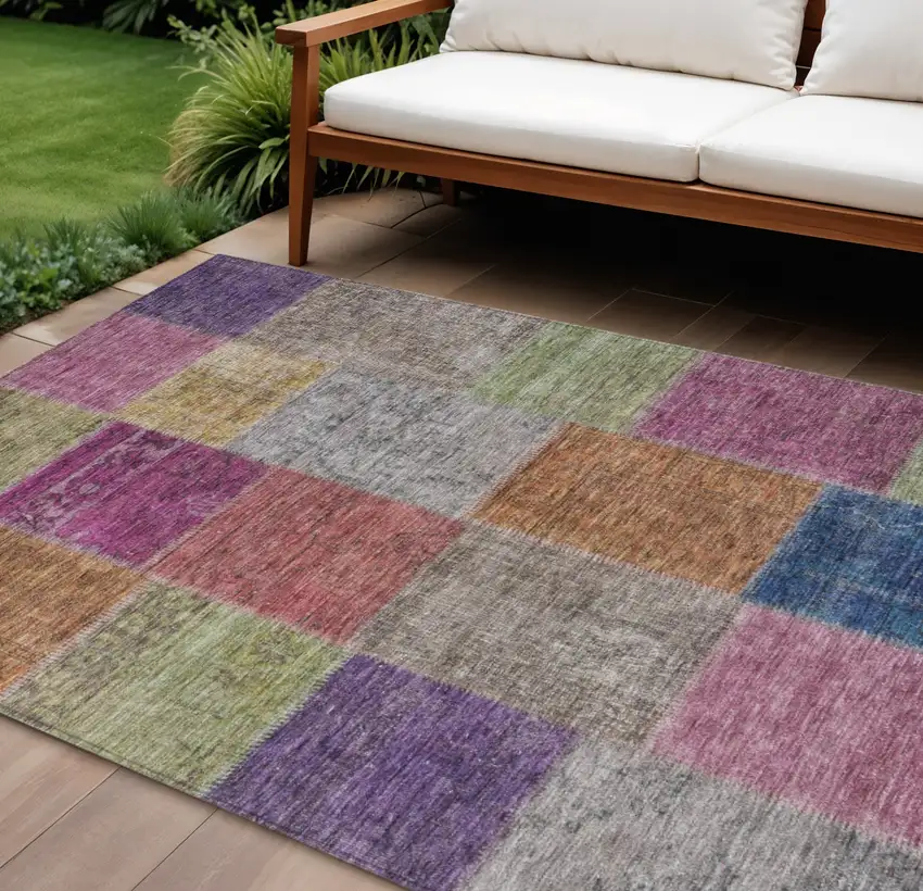 Copper Navy Blue And Gold Patchwork Washable Indoor Outdoor Area Rug Photo 1