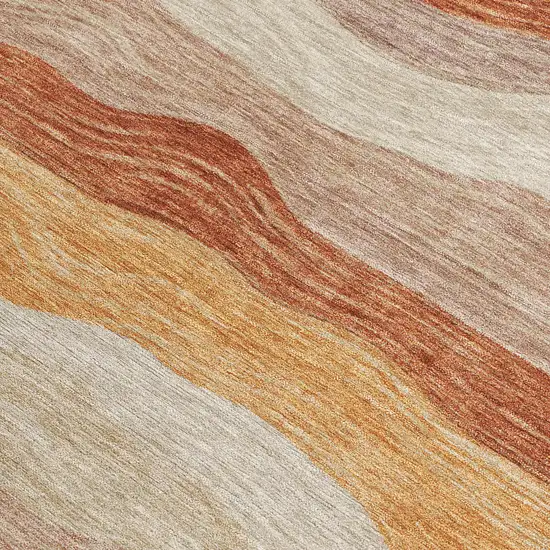 Copper Orange And Beige Striped Washable Indoor Outdoor Area Rug Photo 2
