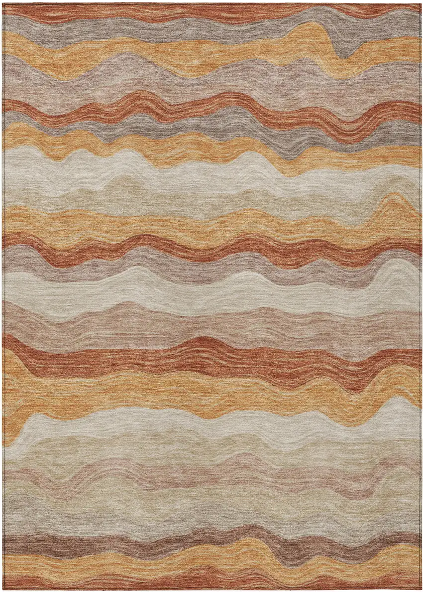 Copper Orange And Beige Striped Washable Indoor Outdoor Area Rug Photo 8