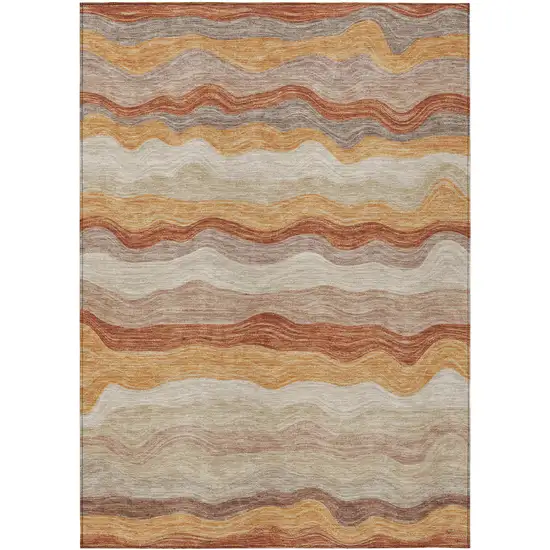 Copper Orange And Beige Striped Washable Indoor Outdoor Area Rug Photo 8
