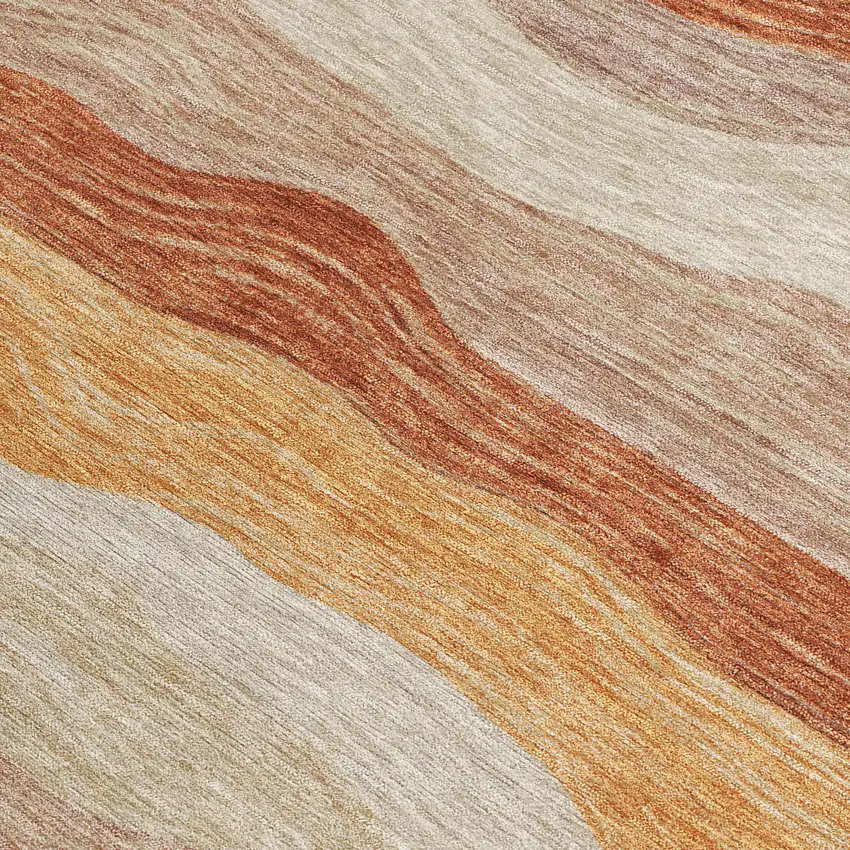 Copper Orange And Beige Striped Washable Indoor Outdoor Area Rug Photo 2