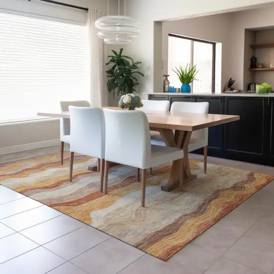 Copper Orange And Beige Striped Washable Indoor Outdoor Area Rug Photo 4