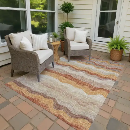 Copper Orange And Beige Striped Washable Indoor Outdoor Area Rug Photo 2