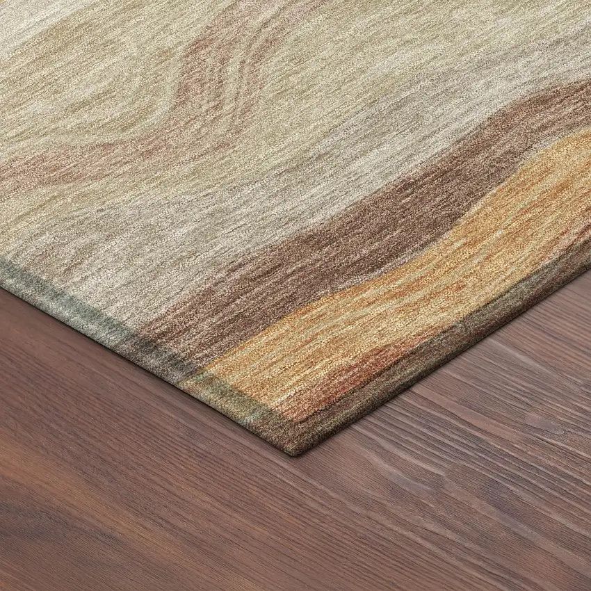 Copper Orange And Beige Striped Washable Indoor Outdoor Area Rug Photo 9