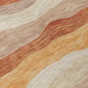 Photo of Copper Orange And Beige Striped Washable Indoor Outdoor Area Rug