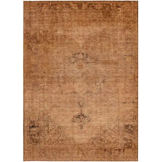 Copper Orange And Brown Oriental Washable Indoor Outdoor Area Rug Photo 6