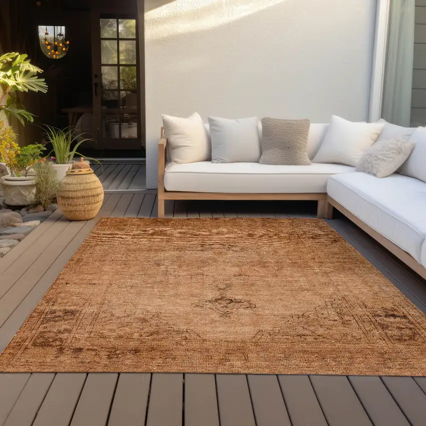 Copper Orange And Brown Oriental Washable Indoor Outdoor Area Rug Photo 7
