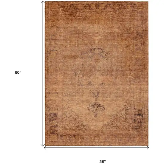 Copper Orange And Brown Oriental Washable Indoor Outdoor Area Rug Photo 3
