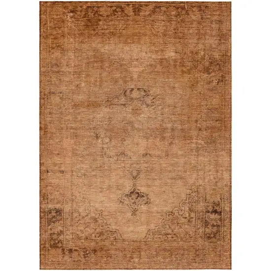 Copper Orange And Brown Oriental Washable Indoor Outdoor Area Rug Photo 2