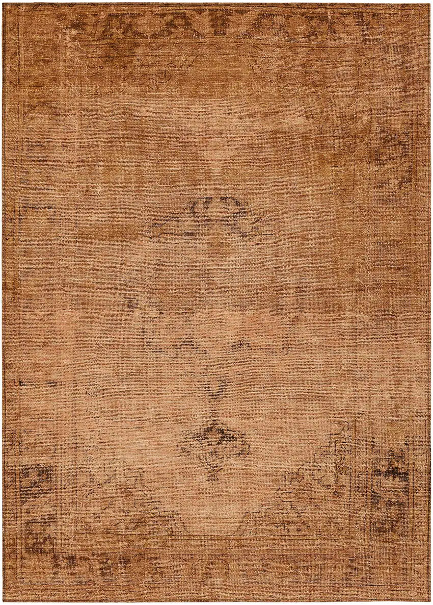 Copper Orange And Brown Oriental Washable Indoor Outdoor Area Rug Photo 2