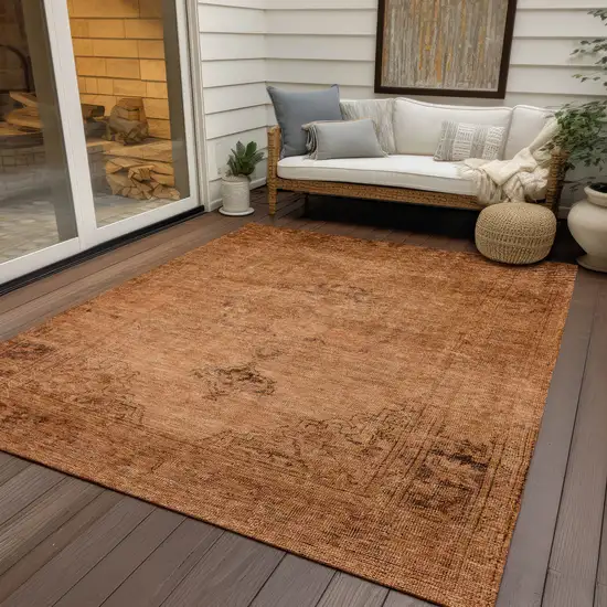 Copper Orange And Brown Oriental Washable Indoor Outdoor Area Rug Photo 9