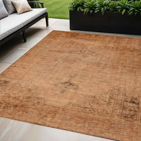 Copper Orange And Brown Oriental Washable Indoor Outdoor Area Rug Photo 1