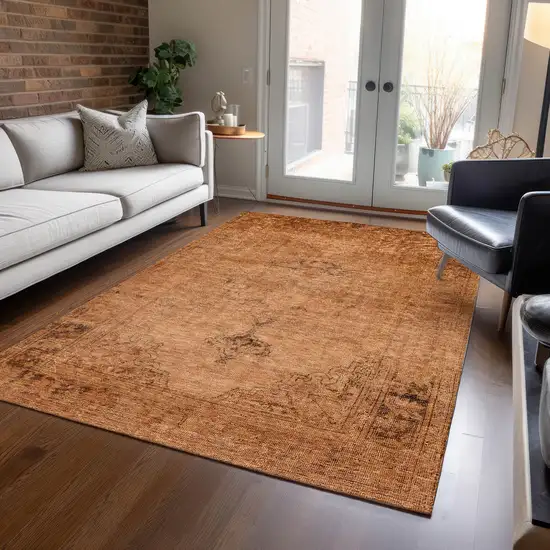 Copper Orange And Brown Oriental Washable Indoor Outdoor Area Rug Photo 8