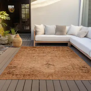 Photo of Copper Orange And Brown Oriental Washable Indoor Outdoor Area Rug