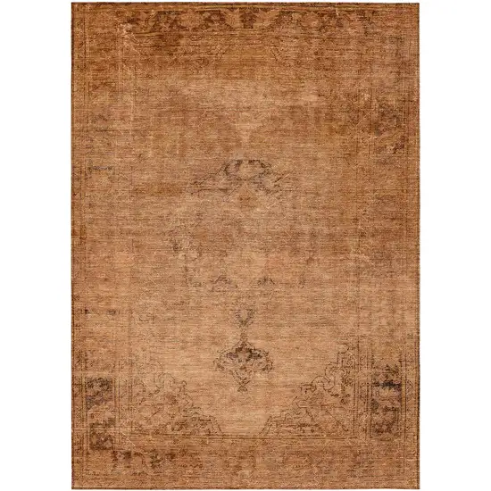 Copper Orange And Brown Oriental Washable Indoor Outdoor Area Rug Photo 2