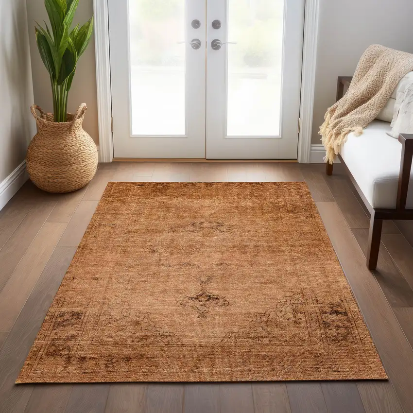 Copper Orange And Brown Oriental Washable Indoor Outdoor Area Rug Photo 9