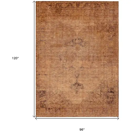 Copper Orange And Brown Oriental Washable Indoor Outdoor Area Rug Photo 3
