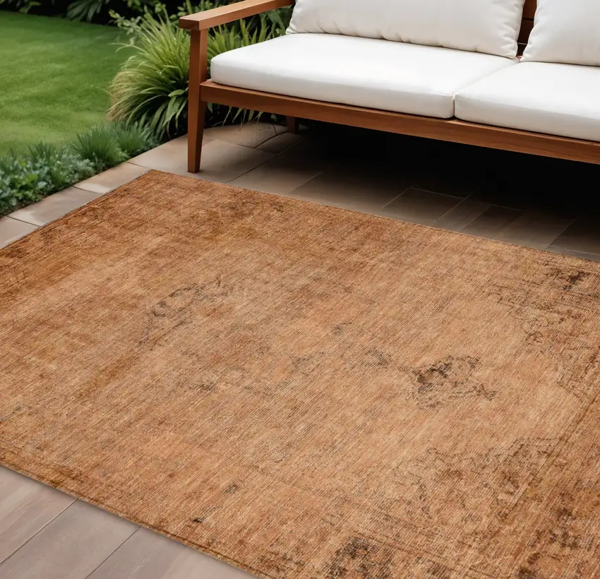 Copper Orange And Brown Oriental Washable Indoor Outdoor Area Rug Photo 1