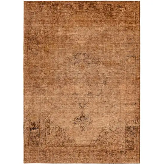 Copper Orange And Brown Oriental Washable Indoor Outdoor Area Rug Photo 5