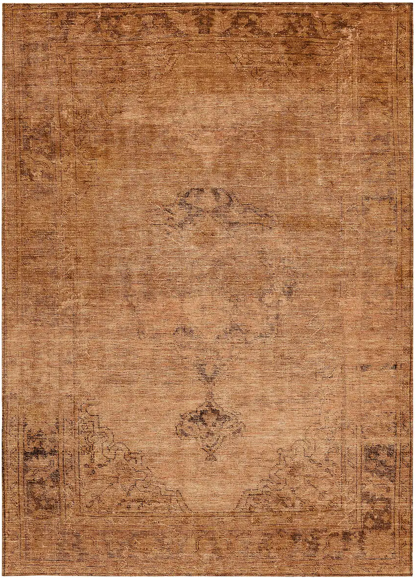 Copper Orange And Brown Oriental Washable Indoor Outdoor Area Rug Photo 5