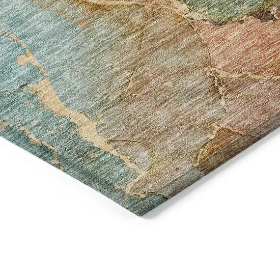 Copper Orange And Teal Blue Abstract Washable Indoor Outdoor Area Rug Photo 4