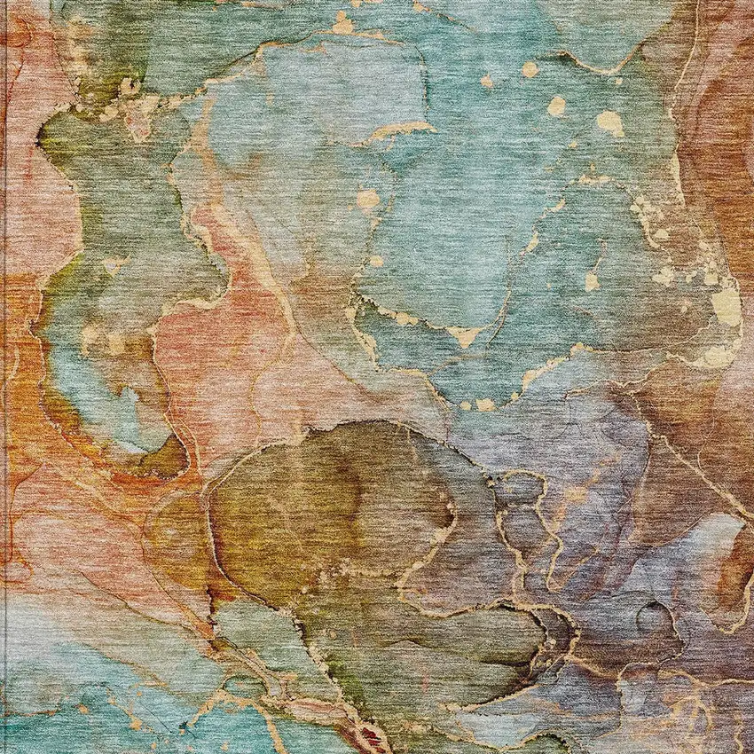 Copper Orange And Teal Blue Abstract Washable Indoor Outdoor Area Rug Photo 7